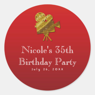 Sticker Rond Cinéma rouge et étoiles dorées Hollywood Faveur de