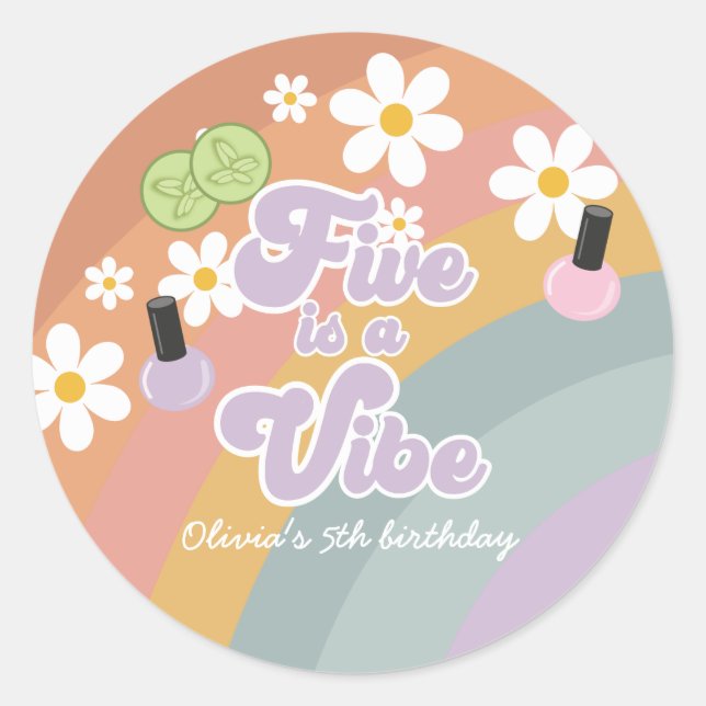 Sticker Rond Cinq est une ambiance Spa Arc-en-ciel 5e anniversa (Devant)