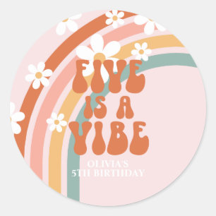 Sticker Rond Cinq est Vibe Retro arc-en-ciel 5e anniversaire