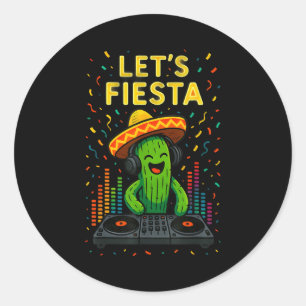 Sticker Rond Cinq mai party mexicain de cactus drôle letsCinco