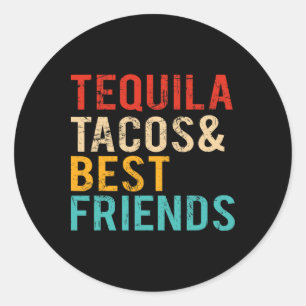 Sticker Rond Cinq Mai Tequila Tacos Meilleures Amies Buvant 
