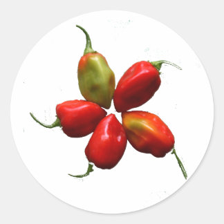 Sticker Rond Cinq Poivrons Habanero Hot Photo