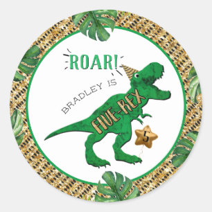 Sticker Rond Cinq Rex Dinosaur 5e anniversaire