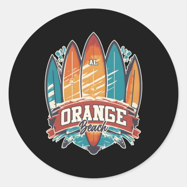 Sticker Rond Cinq Surfboards Orange Beach Al (Devant)