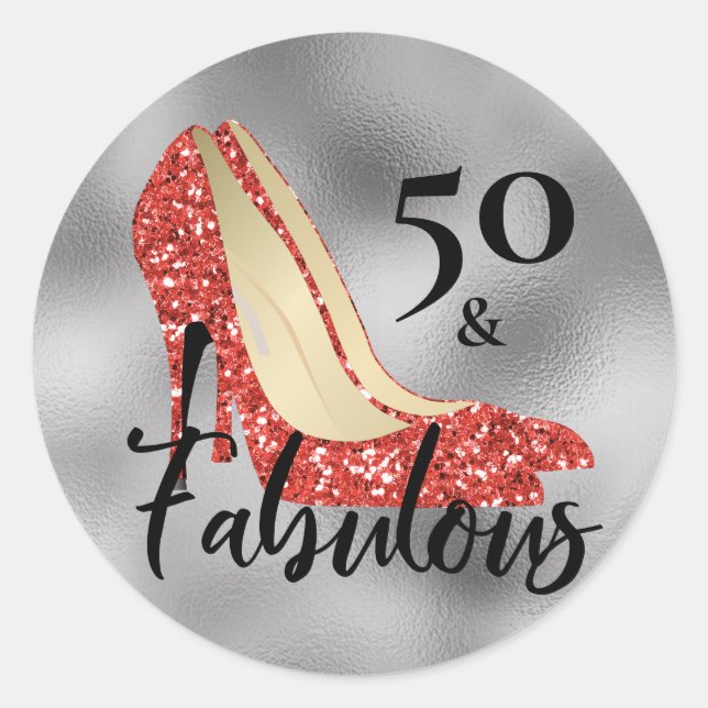 Sticker Rond Cinquante 50 et fabuleux talons de Parties scintil (Devant)