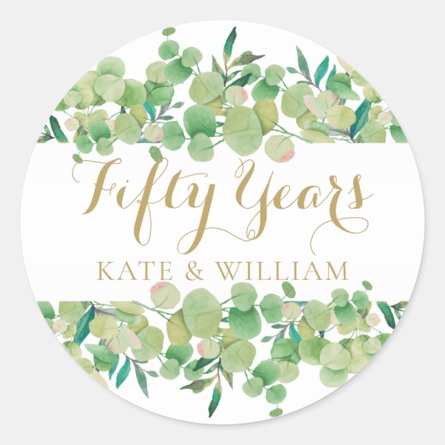 Sticker Rond Cinquante ans de mariage or Script Anniversaire de (Devant)