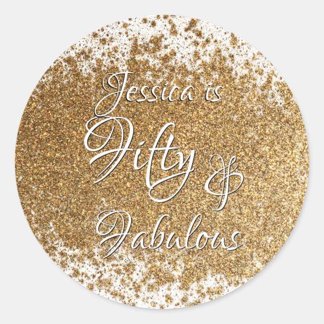 Sticker Rond Cinquante et fabuleux Faux Gold Foil avec nom (Devant)
