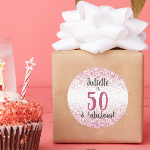 Sticker Rond Cinquante et fabuleux Parties scintillant rose Con