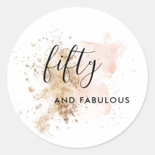 Sticker Rond Cinquante Et Fabuleux Rose Et Or
