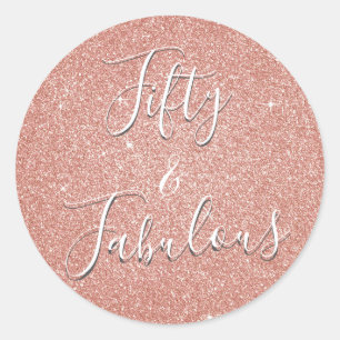 Sticker Rond Cinquante et fabuleux Rose Gold Blush Parties scin
