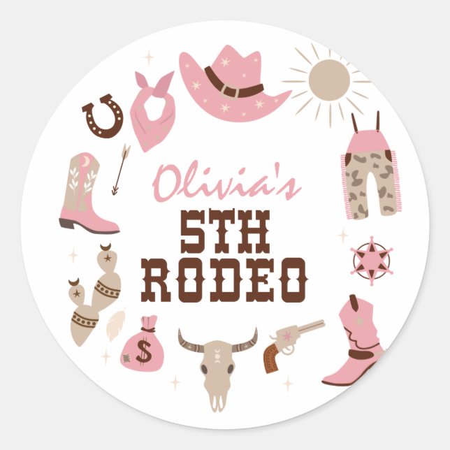 Sticker Rond Cinquième Rodeo Rose Western Cowboy 5e anniversair (Devant)