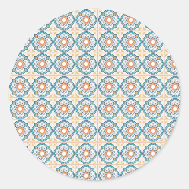 Sticker Rond Circular tile design featuring intricate floral  (Devant)
