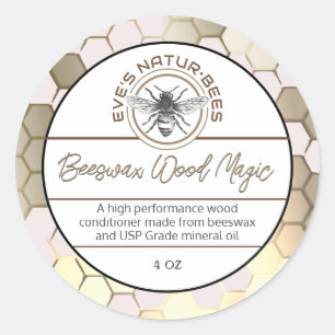 Sticker Rond Cire d'abeille Bois Polonais Apiary Logo Honeypeb