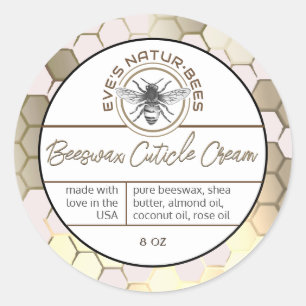 Sticker Rond Cire d'abeille Crème Cuticule Bee Apiary Logo Hone