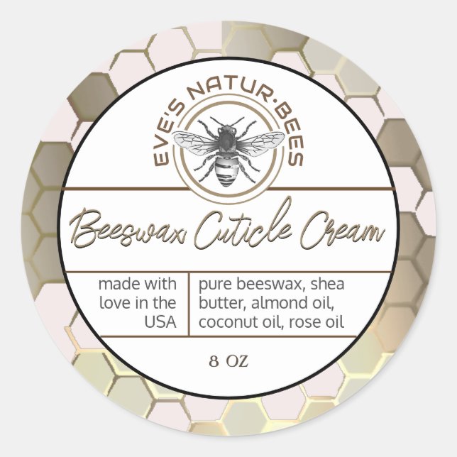 Sticker Rond Cire d'abeille Crème Cuticule Bee Apiary Logo Hone (Devant)