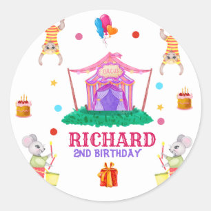 Sticker Rond Cirque Carnaval Thème Coloré Anniversaire