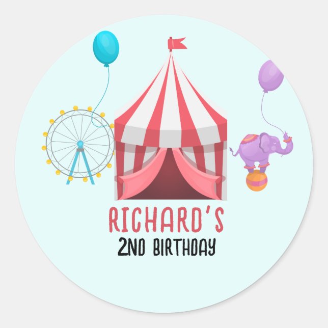 Sticker Rond Cirque Carnaval Thème Fête d'anniversaire pour enf (Devant)