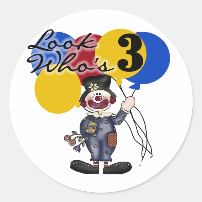 Sticker Rond Cirque Clown 3e Anniversaire Tshirts et cadeaux (Devant)