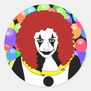 Sticker Rond Cirque Clown Girl Wicked woman horreur goth art