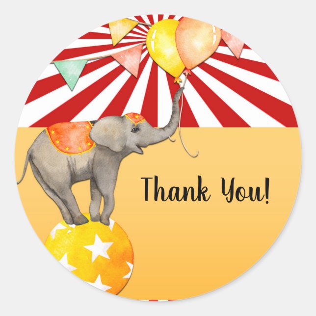 Sticker Rond Cirque Elephant sur Ball Carnival Baby shower Part (Devant)