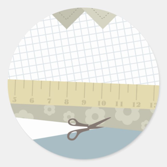 Sticker Rond ciseaux à coudre ciseaux à ruban à mesurer (Devant)
