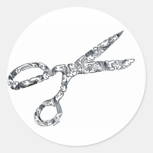 Sticker Rond Ciseaux avec coupes à cheveux