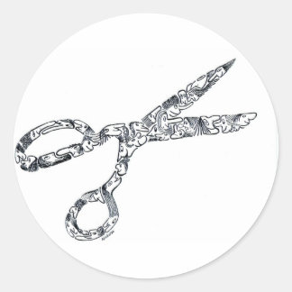 Sticker Rond Ciseaux avec coupes à cheveux