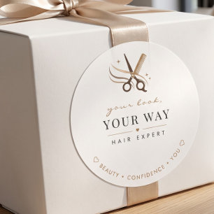 Sticker Rond Ciseaux blancs minimaux de coiffeur modifiables