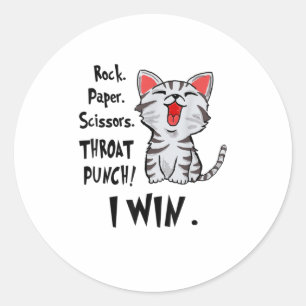 Sticker Rond Ciseaux de papier roche Throat Punch I Win Cat F