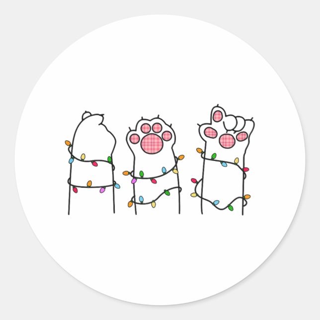 Sticker Rond Ciseaux de papier rocheux Pâtes de chat Noël Amour (Devant)