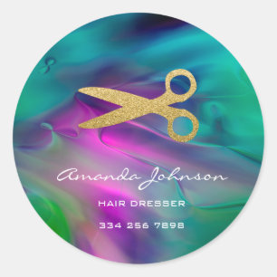 Sticker Rond Ciseaux dorés Logo Dresseur cheveux Styliste Vert