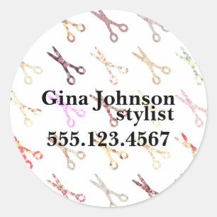 Sticker Rond Ciseaux floraux girly coloré cheveux styliste fleu