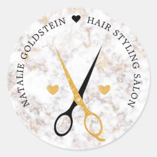 Sticker Rond Ciseaux noir et or en marbre coiffeuse