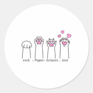 Sticker Rond Ciseaux Papier Rocher Love Drôle Chat Main Jeu Val