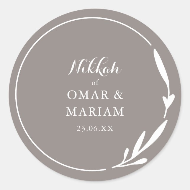 Sticker Rond Citation botanique Nikkah Elegant Pecan (Devant)