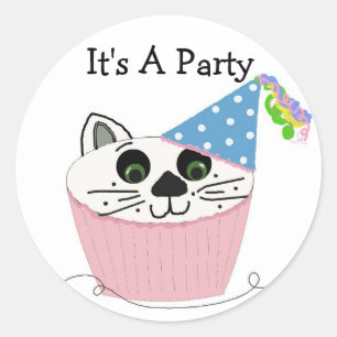 Sticker Rond Citation d'anniversaire pour chat Cupcake