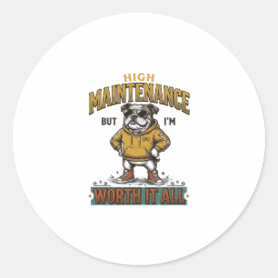 Sticker Rond Citation de Bulldog Drôle Gravure Vintage T-Shirt