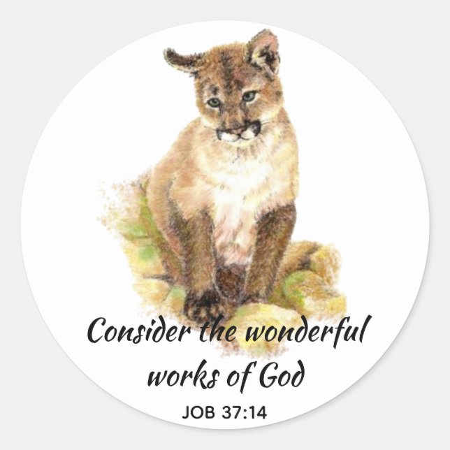 Sticker Rond Citation de l'écriture inspirée Cougar Cat Art (Devant)