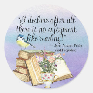 Sticker Rond Citation de lecture de livre de Jane Austen Aquare