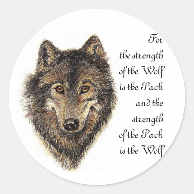 Sticker Rond Citation de loup et de pack - Collection d'animaux (Devant)
