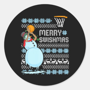 Sticker Rond Citation de Noël de basket-ball amusante Joyeux Sw
