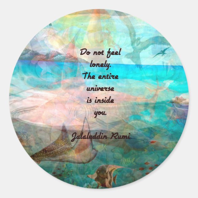 Sticker Rond Citation De Rumi Inspiration Sur L'Univers (Devant)