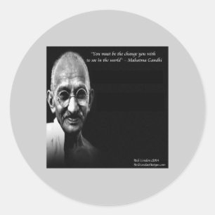 Sticker Rond Citation de sagesse de Gandhi, soyez le changement