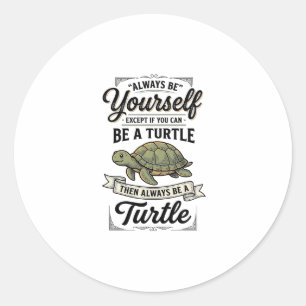 Sticker Rond Citation de Tortue Drôle Design de Gravure Vintage