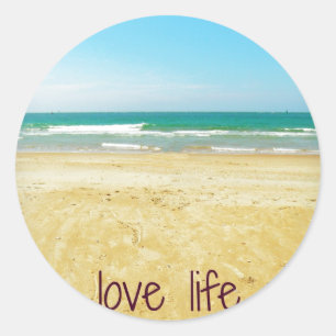 Sticker Rond Citation de vie d'amour avec scène de plage