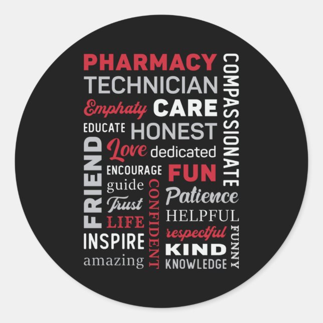 Sticker Rond Citation du pharmacien de la technicienne en pharm (Devant)