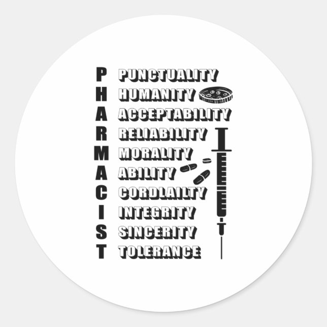 Sticker Rond Citation du pharmacien de technicien en pharmacie (Devant)