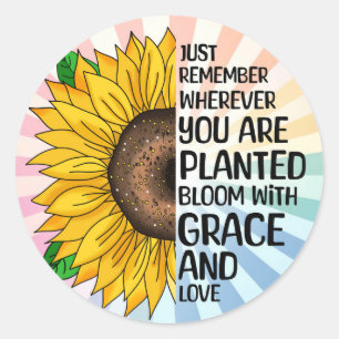Sticker Rond Citation et tournesol tiré à la main