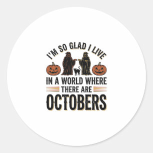Sticker Rond Citation Halloween Vintage Octobre Dessin Chat Cit