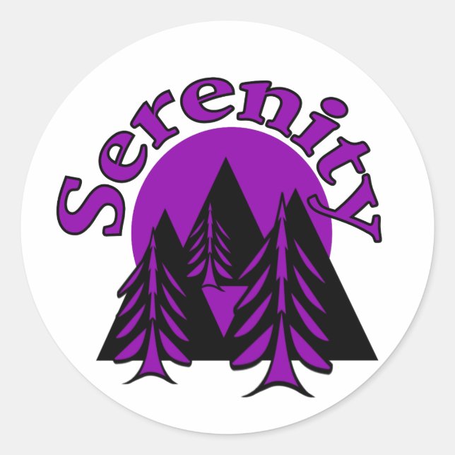Sticker Rond Citation Serenity Moderne Black Purple Lune Arbres (Devant)